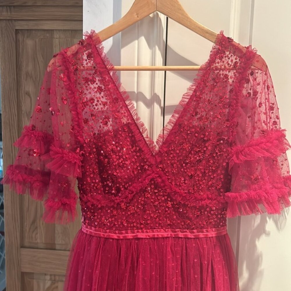 ❌❌SOLD❌❌NWT NEEDLE & THREAD Maybelle Embellished Tulle Fit-&-Flare Dress red 4 - Picture 6 of 13